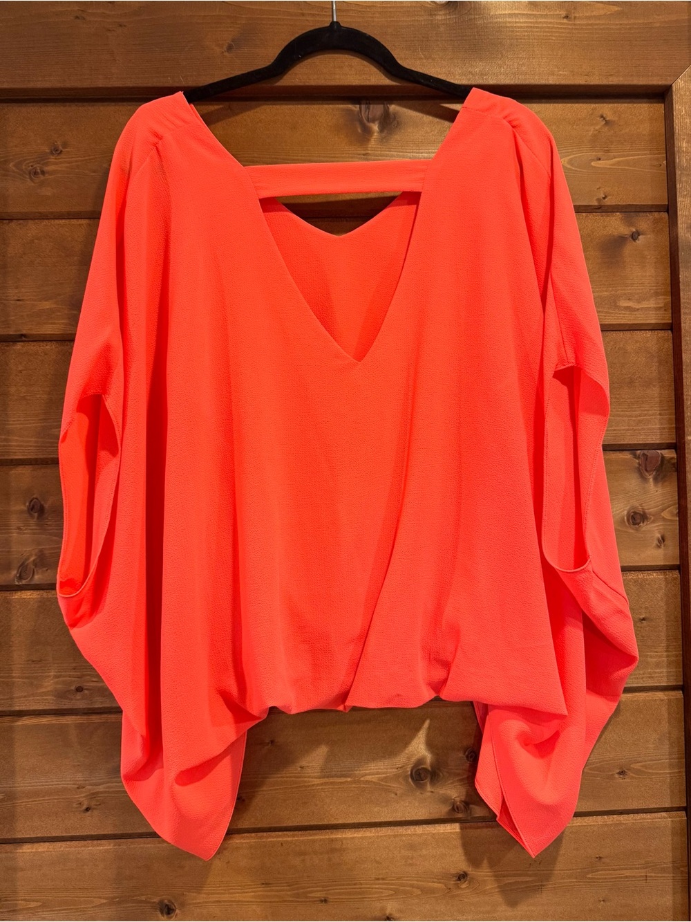 NWT Bright Coral Batwing V-Neck Top - Picture 2 of 3